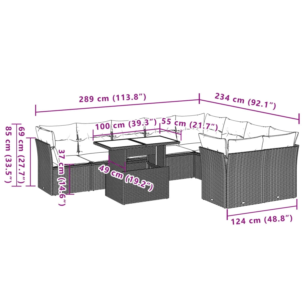 Set Divano da Giardino 10 pz con Cuscini Grigio in Polyrattan 3266840