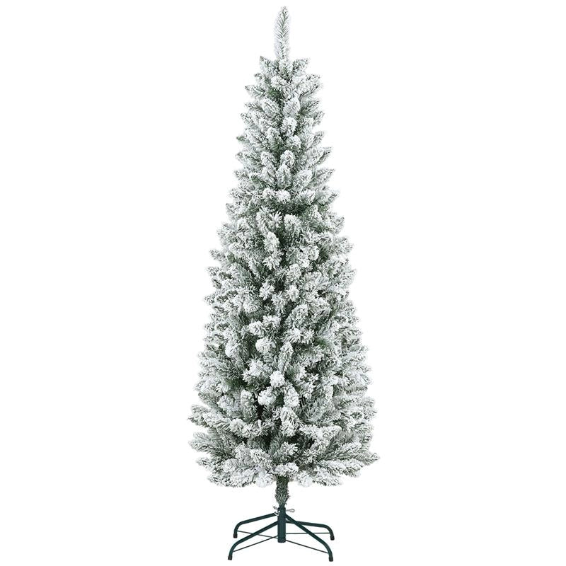 ALBERO DI NATALE 180CM CON 479 RAMI INNEVATI, DESIGN ALTO E STRETTO CON BASE PIEGHEVOLE, VERDE