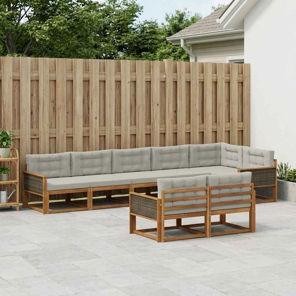 Set di divani da esterno 8 pz Naturale e Grigio chiaro 3382659