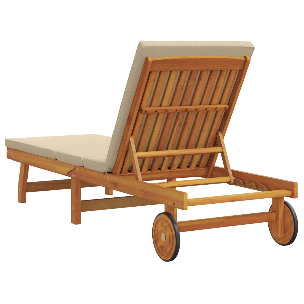 Lettino prendisole  con ruote e cuscino beige in legno massello