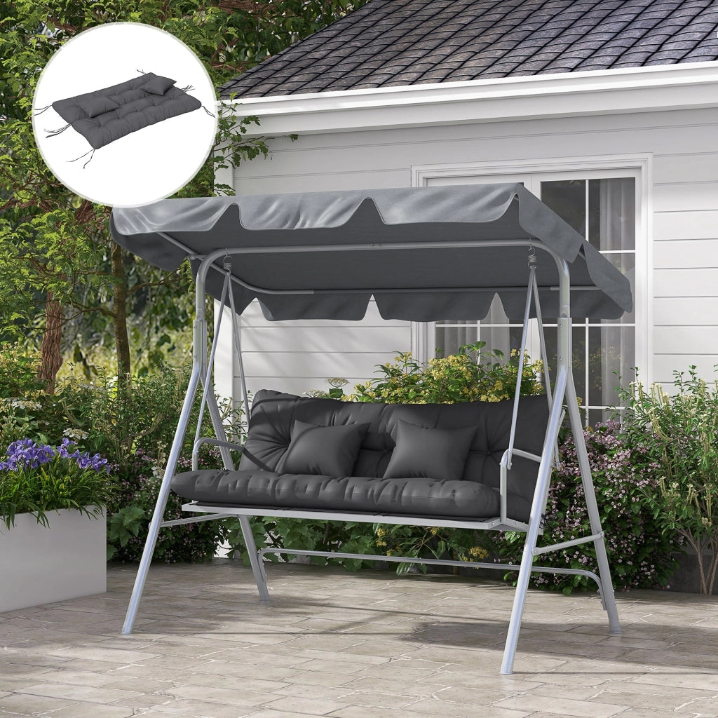 Set 4 Cuscini da Giardino per Schienale e Seduta con Imbottitura in Poliestere Grigio Carbone