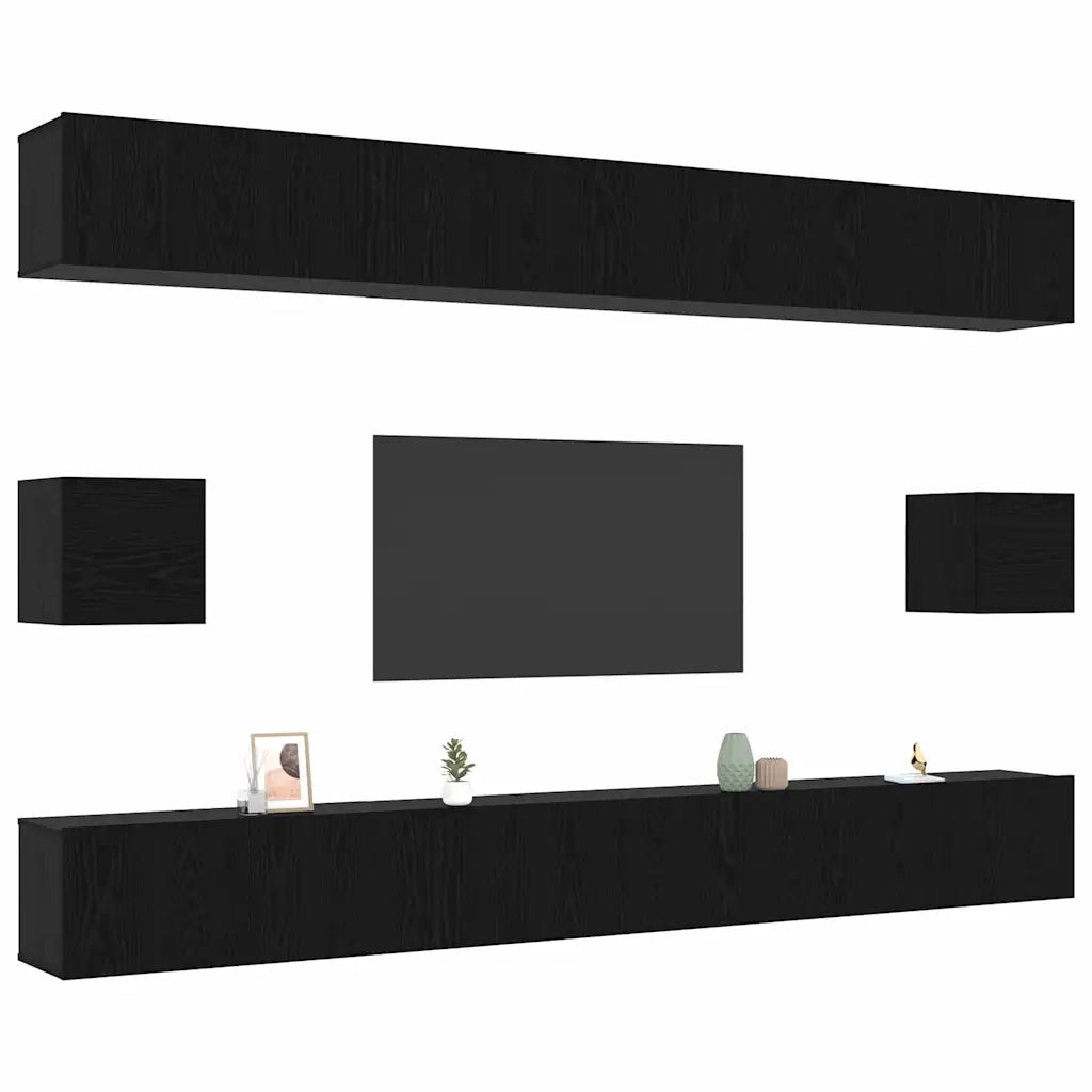 Set mobile TV 8 pcs Rovere Nero Legno multistrato 3332586