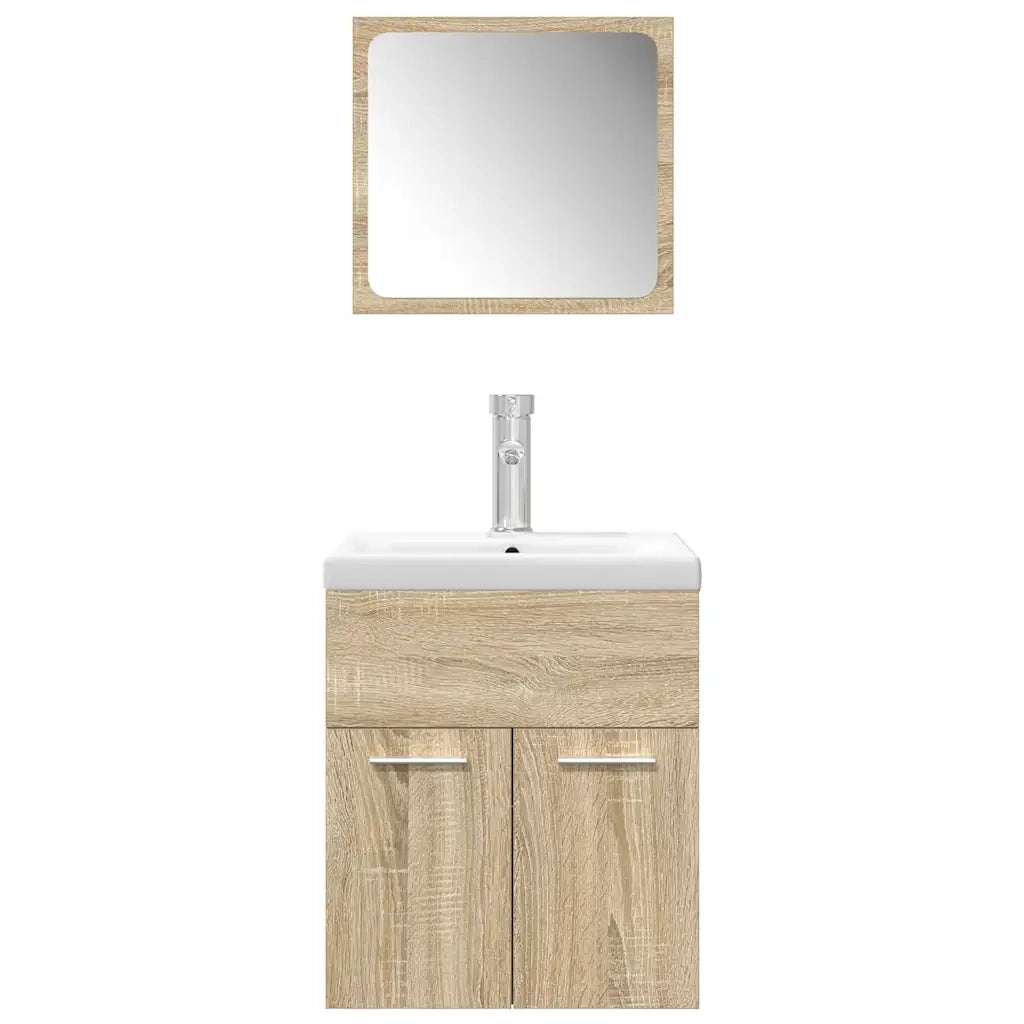 Set Mobili da Bagno 3 pz Rovere Sonoma in Legno Multistrato