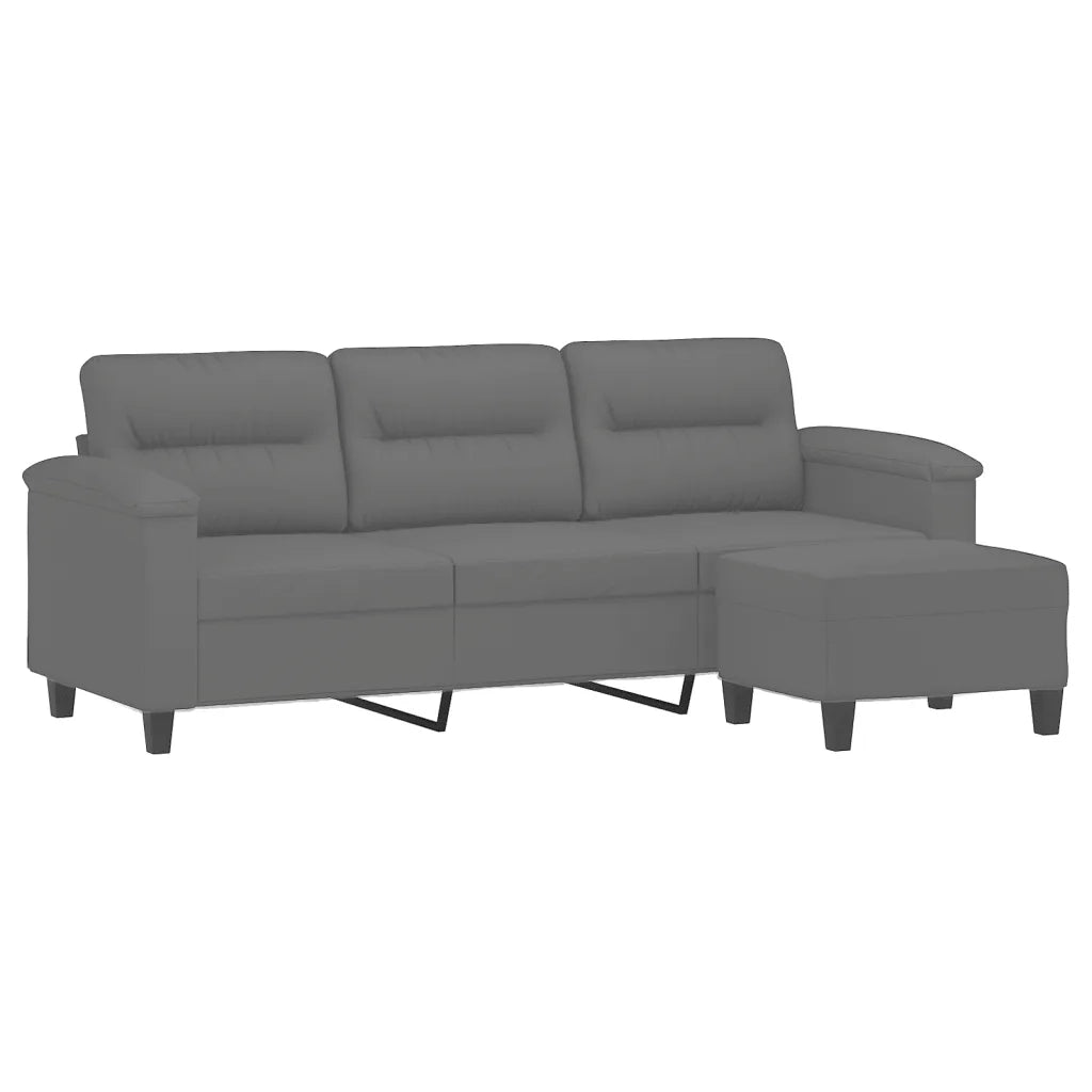 Divano a 3 Posti con Poggiapiedi Grigio Scuro 180 cm Microfibra 3201233