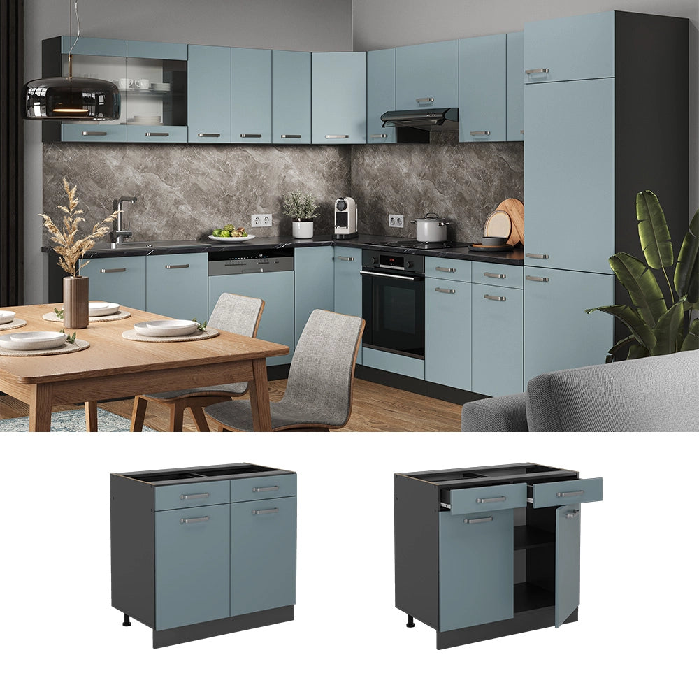 Vicco Mobiletto base per cucina Grigio-blu 80 cm , PL Rovere