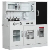 Cucina per Bambini di +3 Anni con Accessori per Cucinare Lavagna Macchina del Ghiaccio e Telefono 83,8x26,8x81 cm Bianco