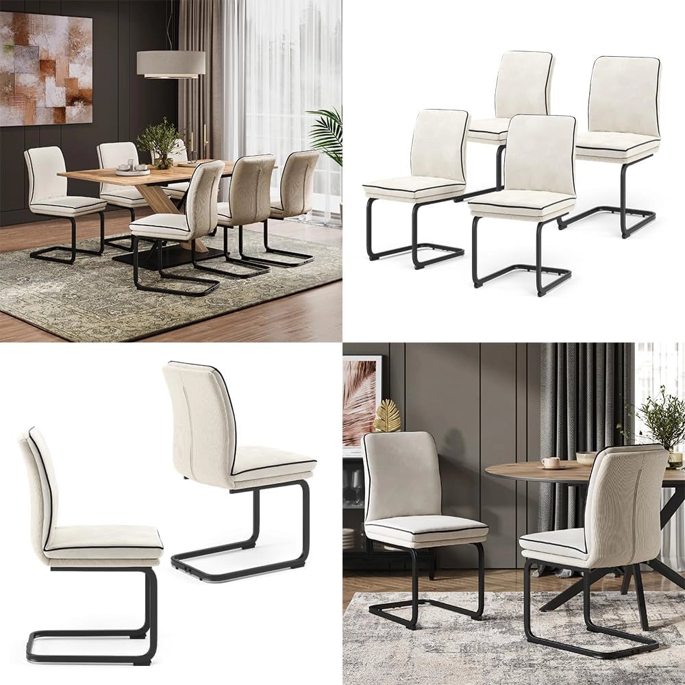 Sedia a sbalzo Eleganza, Beige, Set di 4, con struttura in metallo e piedini antiscivolo salva-pavimento