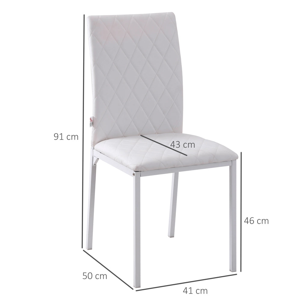 Set 4 Sedie Imbottite per Sala da Pranzo con Rivestimento in Similpelle, 41x50x91cm - Bianco