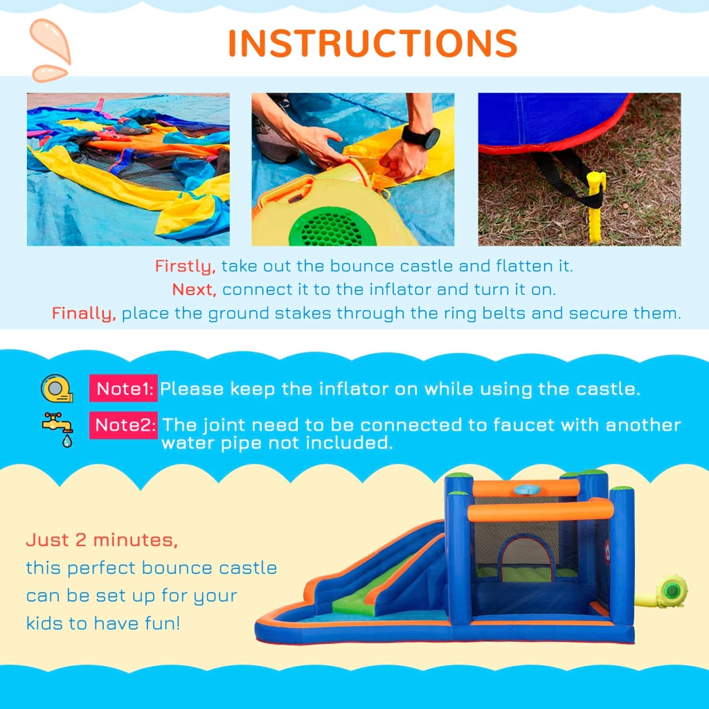 Castello Giostra Gonfiabile 380x340x170 cm con Scivolo Piscina e Pompa Multicolor