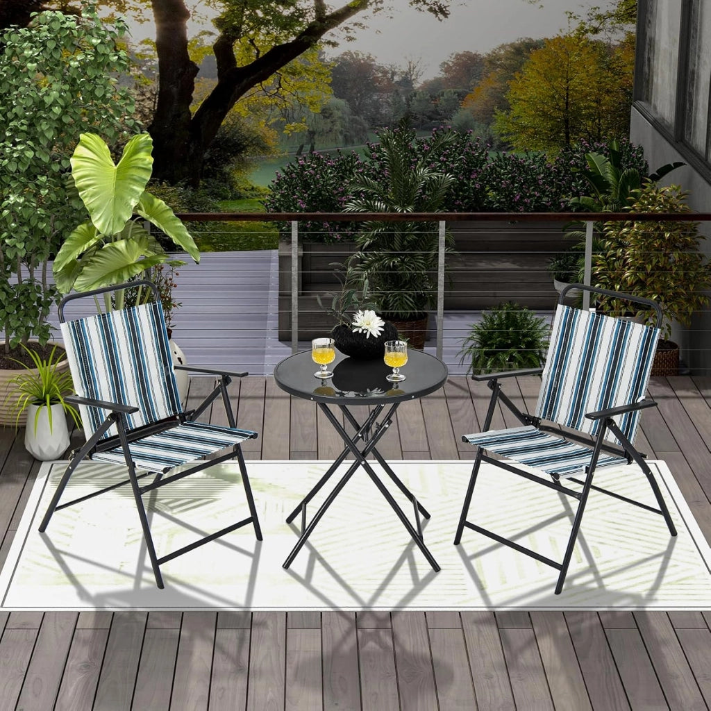 Set da balcone pieghevole da 3 pezzi, tavolo da bistrot con 2 sedie, set di mobili da giardino Teslin con tavolo rotondo e sedie pieghevoli, set di mobili da giardino per balcone cortile
