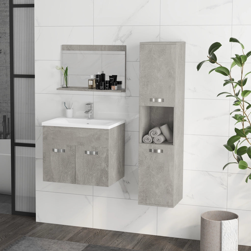 Set Bagno 4 Pezzi con Lavabo 60cm ¨C zephmum ¨C Grigio Legno