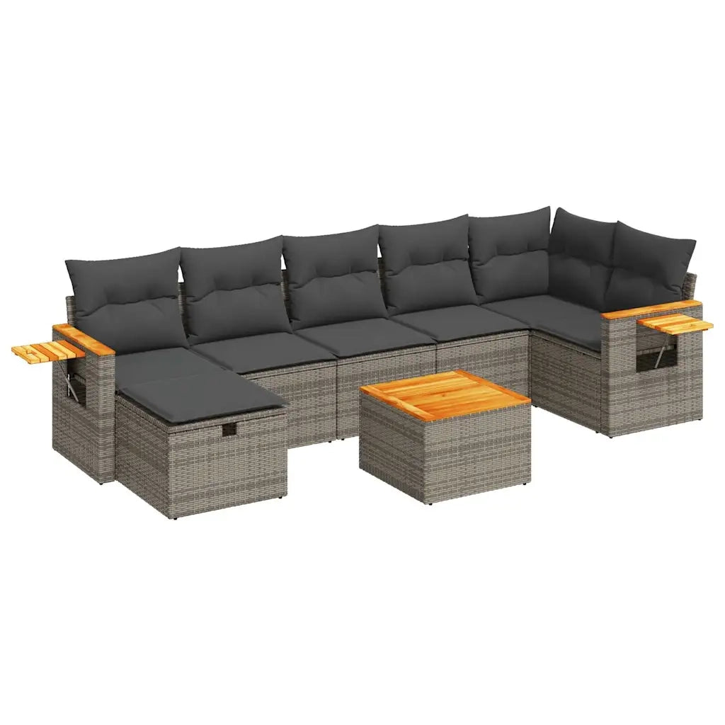 Set Divano da Giardino 8 pz con Cuscini Grigio in Polyrattan 3325994