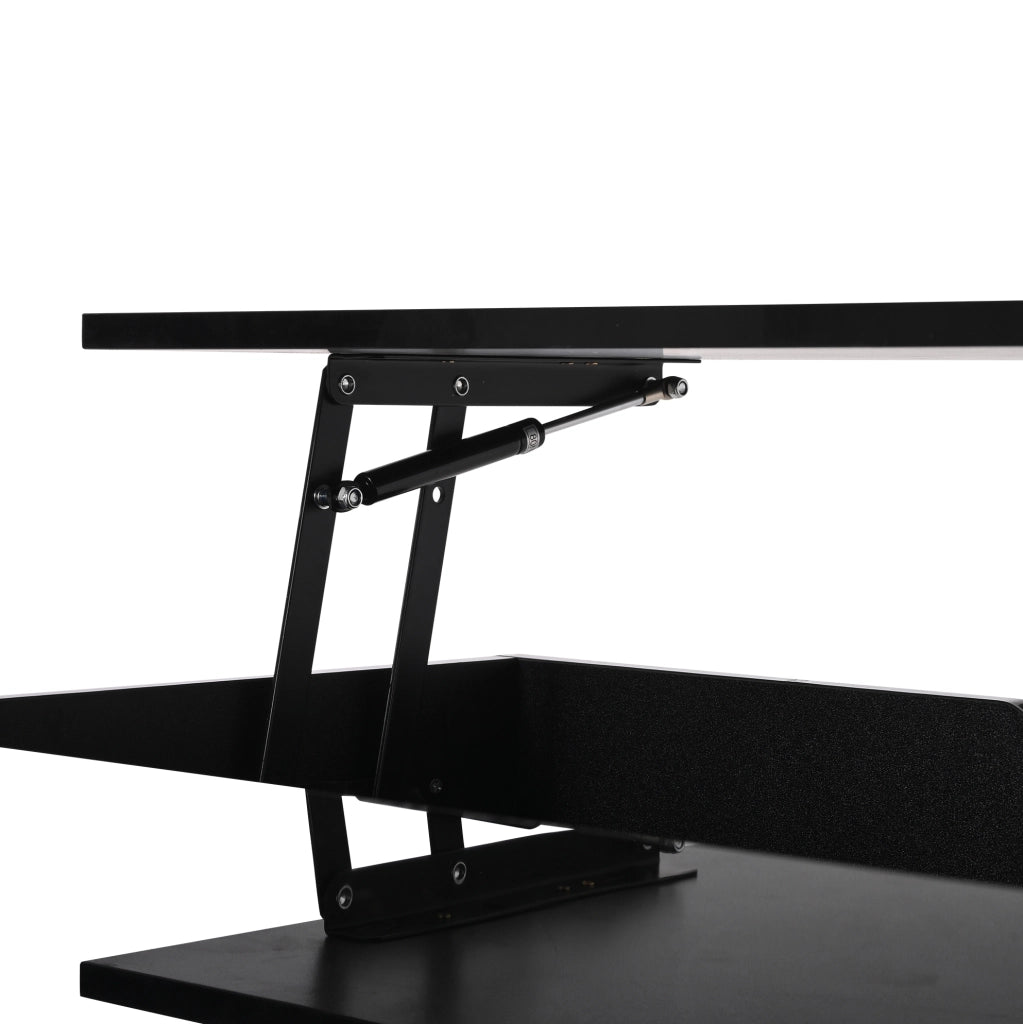 Tavolino elevabile 80x75x40 cm in truciolato nero, LED e vano portaoggetti
