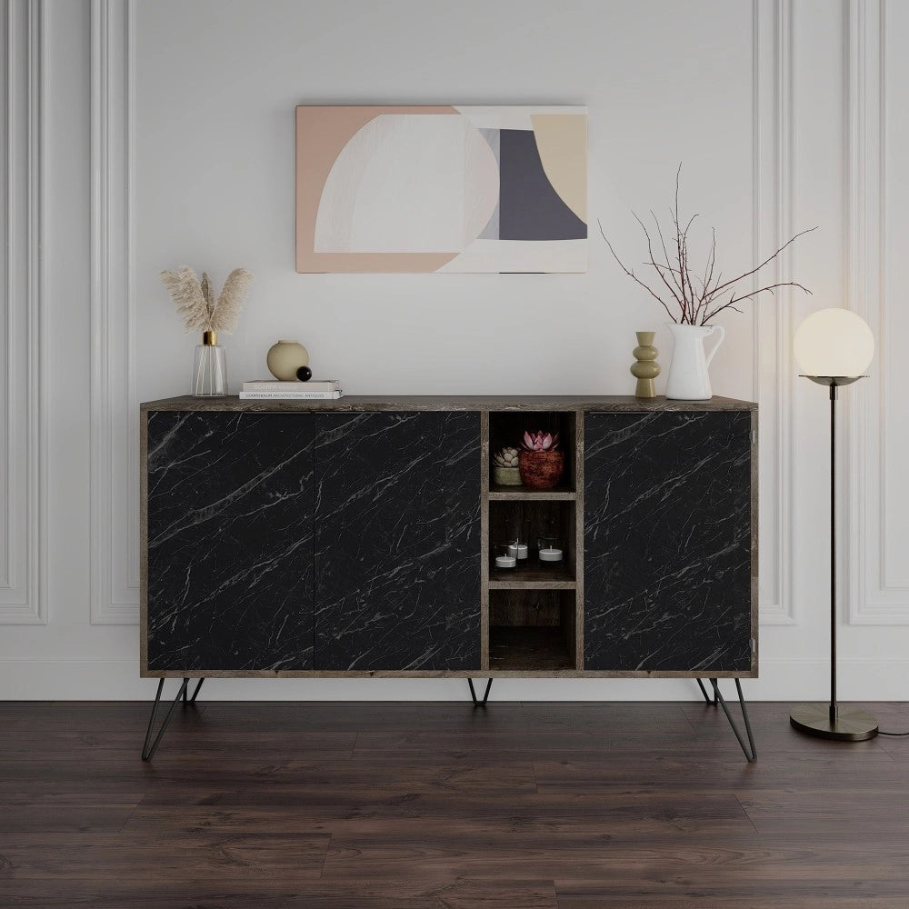 Madia 3 ante effetto marmo nero Clara Bender 142x35,5x83h colore dark coffe
