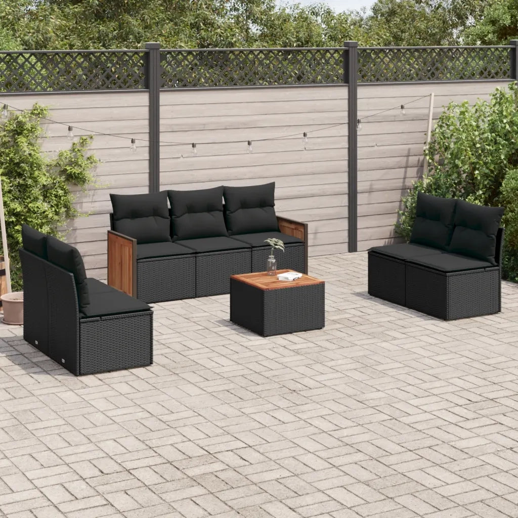 Set Divani da Giardino con Cuscini 8 pz Nero in Polyrattan 3227560
