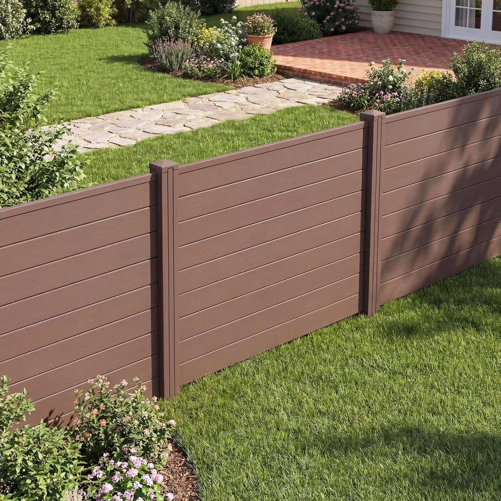 Schermo per Privacy da Esterno, Recinzione con 3 Pannelli e Pali di Metallo Zincato, Recinto da Esterno Versatile e Modulare per Piscina, Copribidone e Condizionatore d’Aria (Marrone)