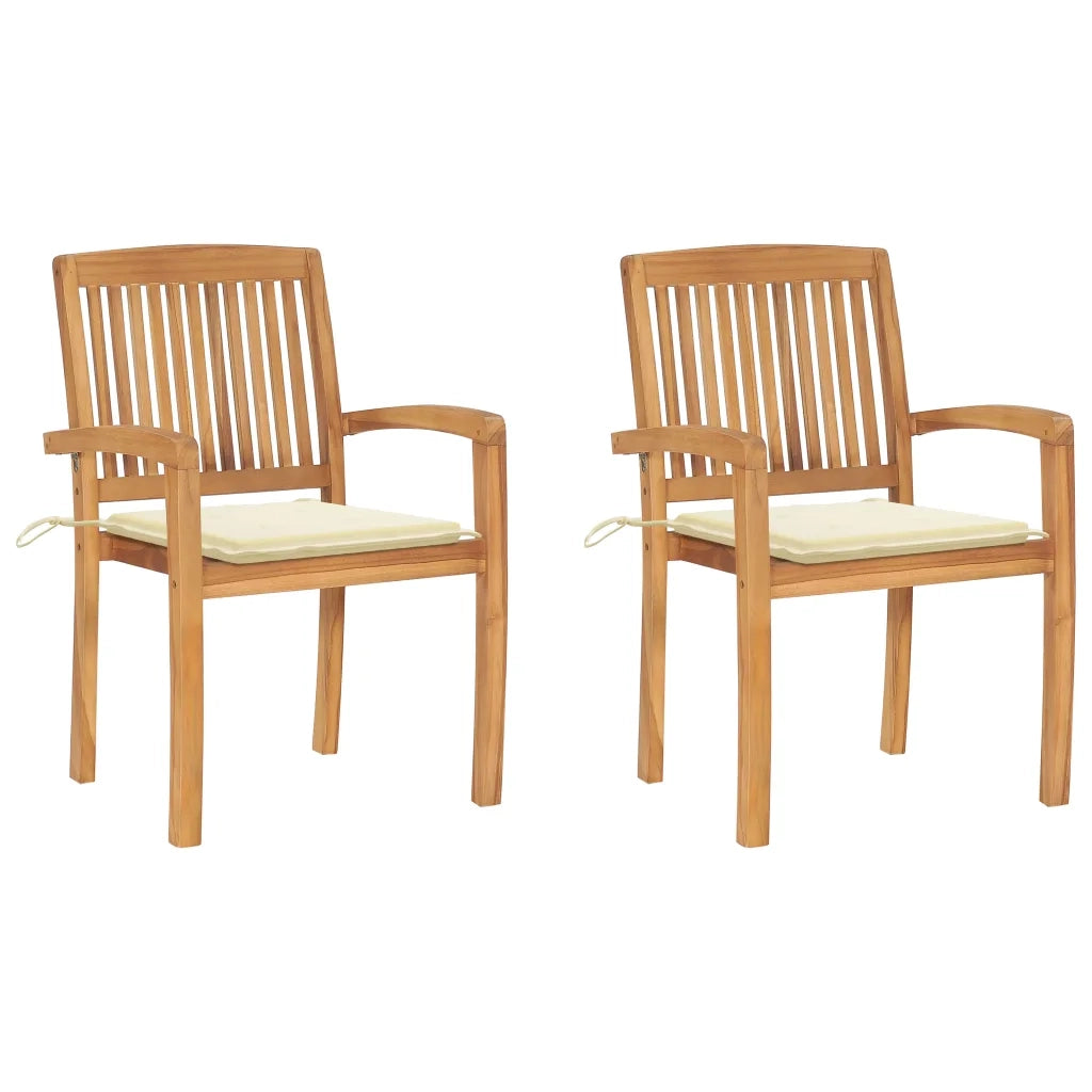 Sedie da Giardino 2 pz con Cuscini Crema Massello di Teak cod mxl 11488