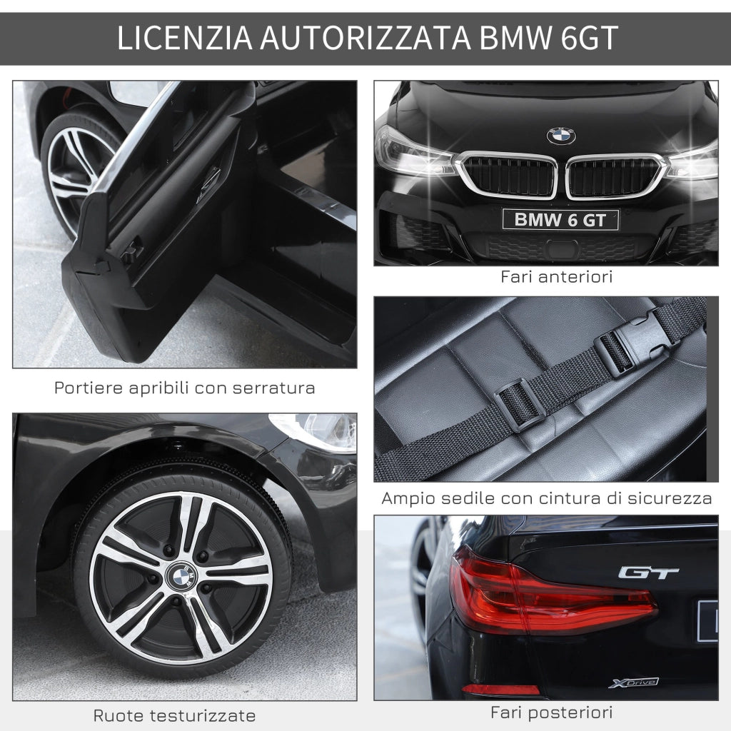 EasyComfort Macchina Elettrica per Bambini BMW 6GT 6V, Macchina Telecomandata con Musica e Fari LED, MP3, Clacson, 106 x 64 x 51 cm, Nero
