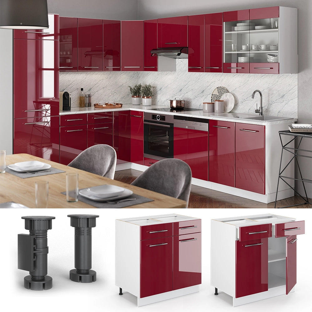 Mobiletto base per cucina Fame-Line Bordeaux lucido/Bianco 80 cm, PL Antracite Vicco