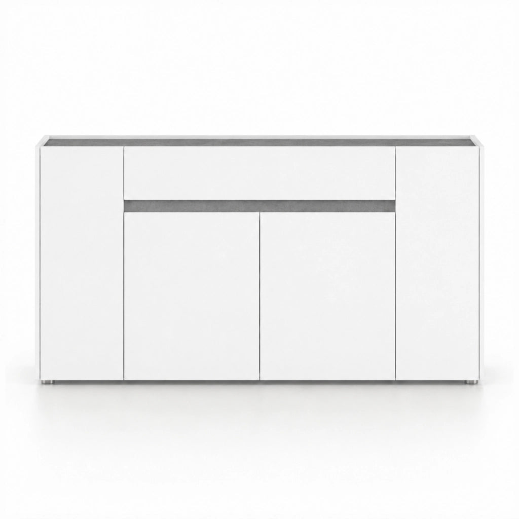 Credenza Contenitore Moderna Con 4 Ante E 1 Cassetto In Melaminico Design Minimal Senza Maniglie Per Sala Da Pranzo E Soggiorno 170 X 85 X 40 Cm Bianco E Grigio Cemento