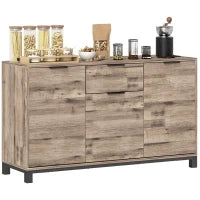 Credenza Buffet in stile Industriale con Cassetto e 3 Armadietti, in Legno Marrone, 120x36.5x70 cm