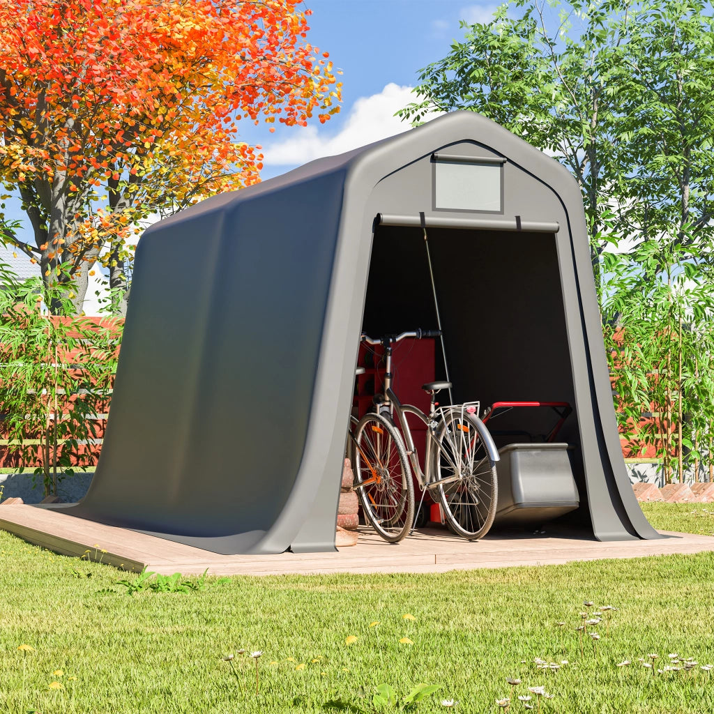 Capanno da Giardino con Porta Avvolgibile e Apertura di Aerazione in Acciaio Zincato e PE Grigio 213 × 366 × 225 cm