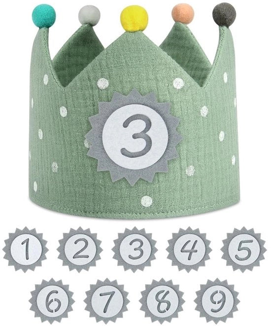 Corona di compleanno con numeri sostituibili 0-9 - Decorazione di compleanno - Corona - Duraturo - Adatto per bambini - Nastro per un utilizzo a lungo termine - Muffa di compleanno