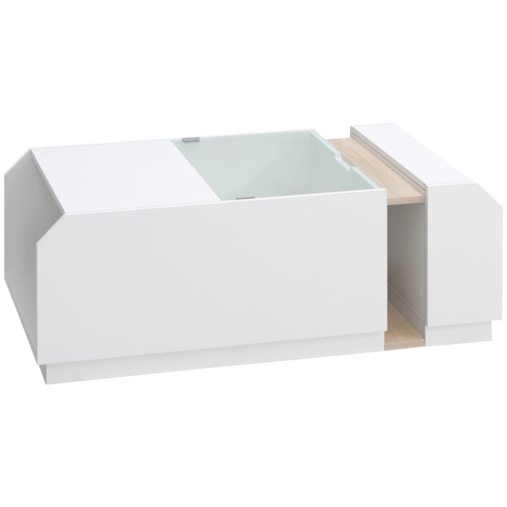 EASYCOMFORT  Tavolino da Salotto Moderno con Ripiani e Scomparti Nascosti in Legno e Vetro, 100x55x36cm