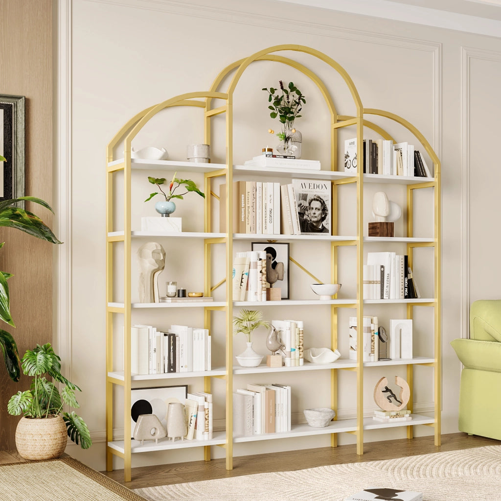 Mobiletto 170x26x190 cm in Acciaio e MDF con 5 Ripiani, Design Nuvola, Colori Oro e Bianco