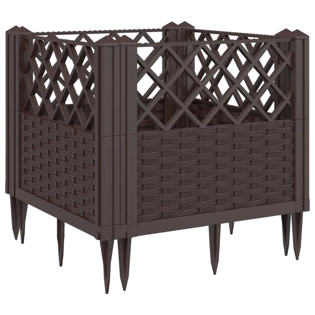 Fioriera | Cassetta per fiori | Vaso da Giardino con Picchetti Marrone 43,5x43,5x43,5 cm PP