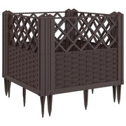 Fioriera | Cassetta per fiori | Vaso da Giardino con Picchetti Marrone 43,5x43,5x43,5 cm PP