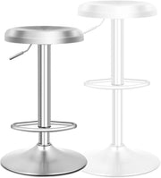 Sgabello da bar regolabile in altezza 61-82 cm, girevole a 360° con poggiapiedi, sgabello rotondo in acciaio inox, sgabello da cucina per bar, caffetteria, cucina, argento, 38,5 x 38,5 x 61-82
