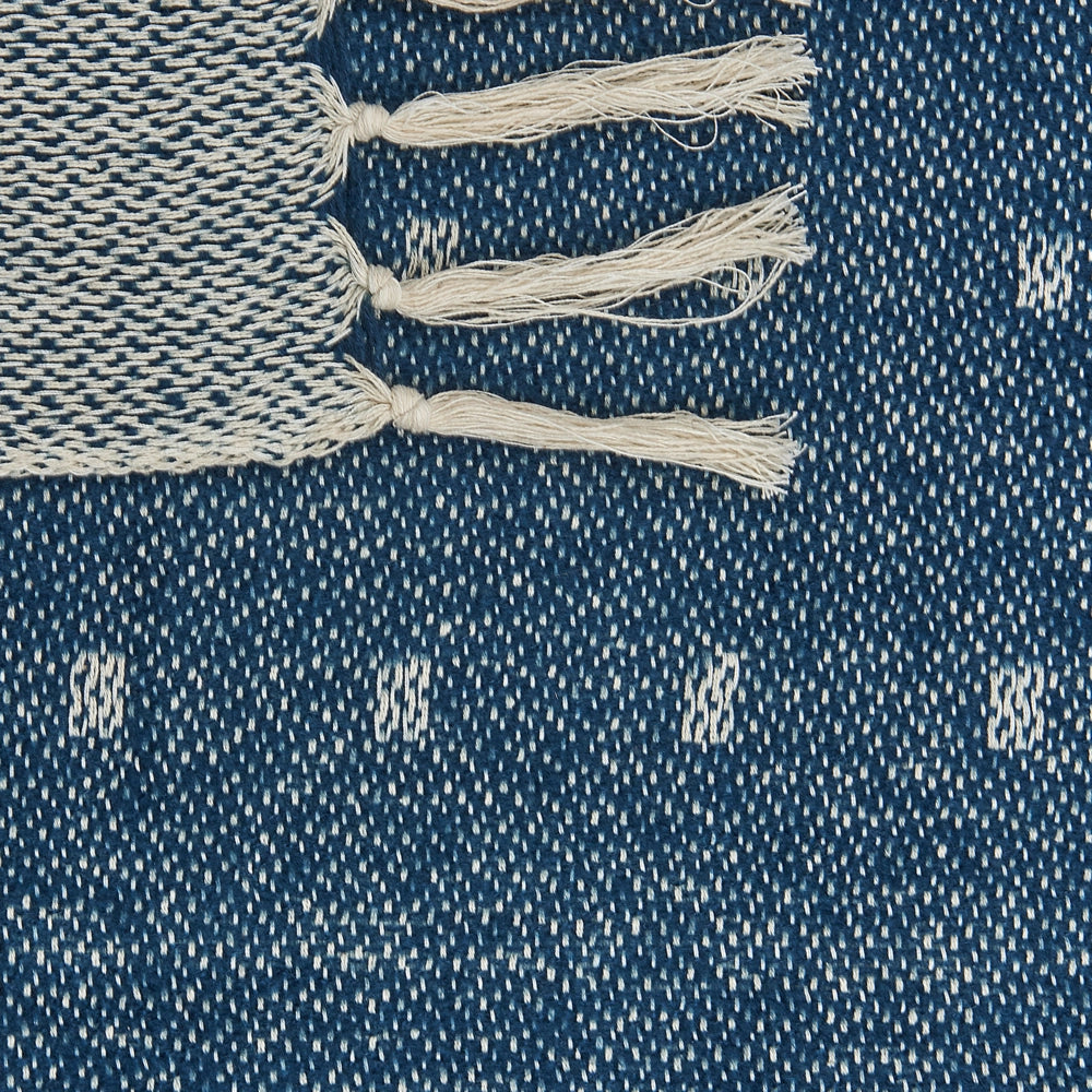 Coperta in cotone acrilico blu scuro 130 x 170 cm motivo astratto nappe boho soggiorno camera da letto