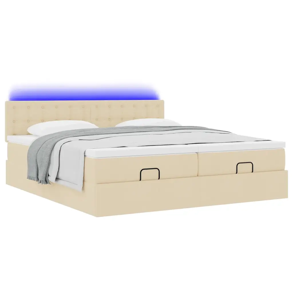 Struttura Letto Pouf con Materassi Crema 160x200 cm in Tessuto 3312883