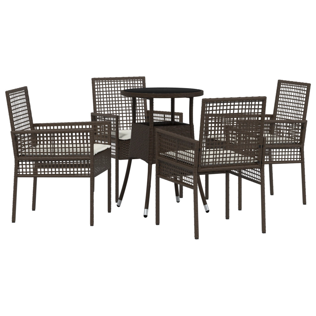 Set da Pranzo da Giardino 5 Pezzi Marrone Polyrattan