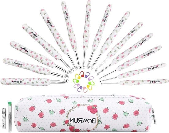 Set di aghi da cucire premium con impugnatura morbida e disegno floreale - 14 pezzi - 225 mm a 10 mm - Ideale per cucire, ricamare e set di attività manuali