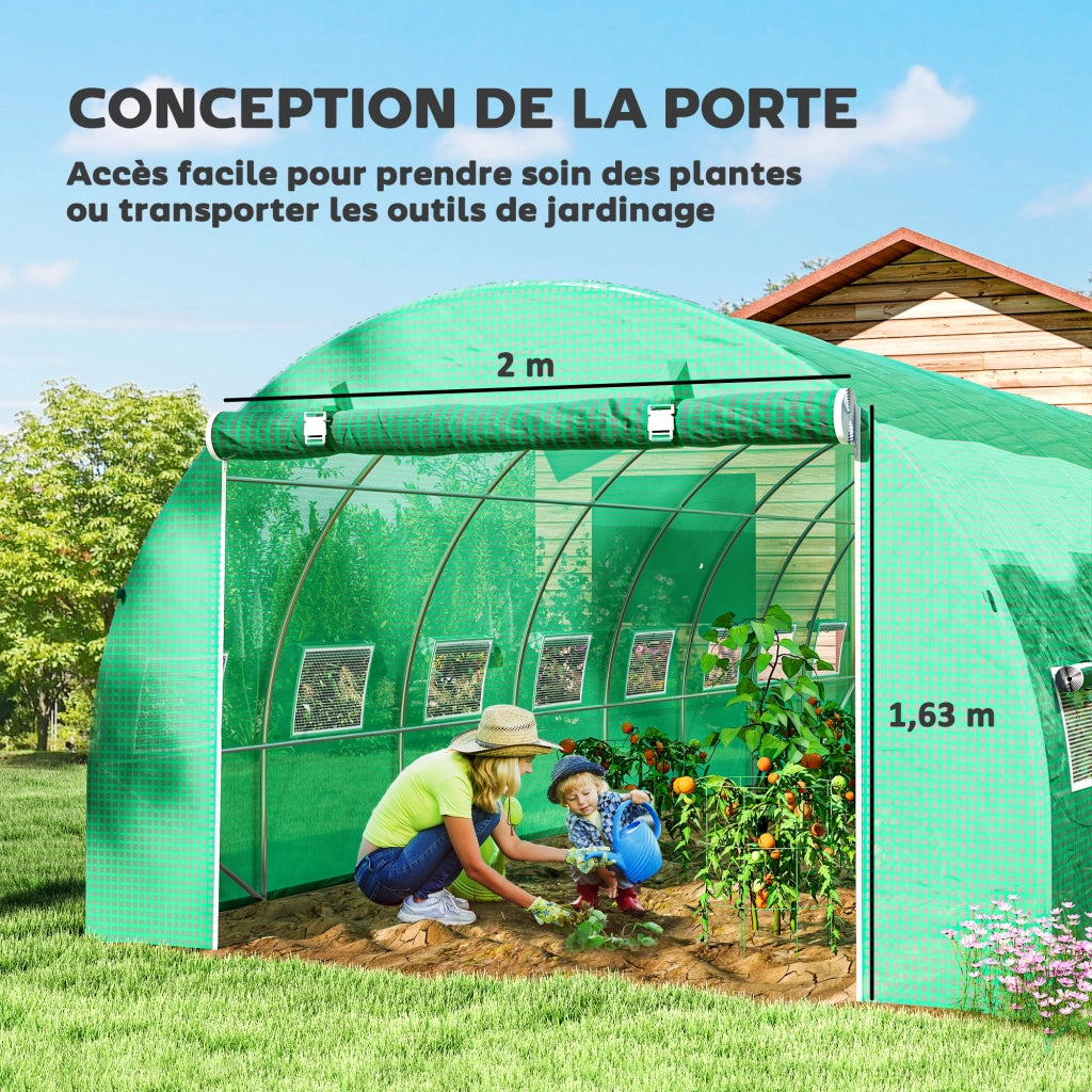 Serra Tunnel da Giardino 24m2 ¨C Xylo ¨C 8x3x2m Acciaio Galvanizzato Verde con 16 Finestre