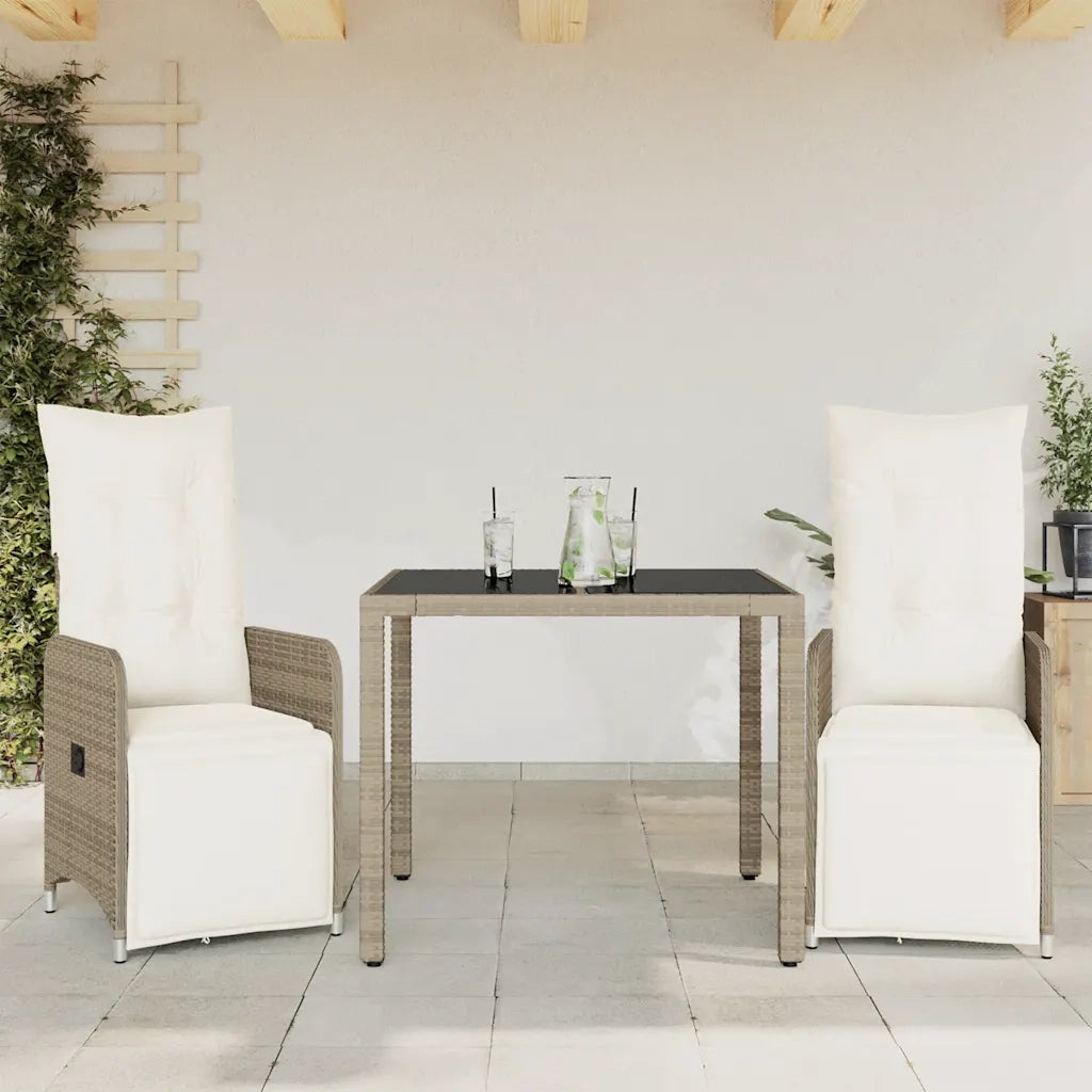 Set BistrÃ² da Giardino 3 pz con Cuscini in Polyrattan Marrone