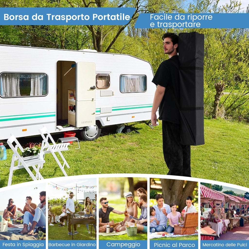 Gazebo Pop-up da 295 x 295 cm, Gazebo da Giardino Impermeabile con Blocco Centrale, Borsa da Trasporto Portatile, Corde Antivento, Picchetti, Tenda Regolabile in Altezza per Feste (Blu Chiaro)