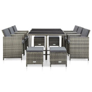 Set da Pranzo da Giardino 11 pz con Cuscini Polyrattan Grigio 46537