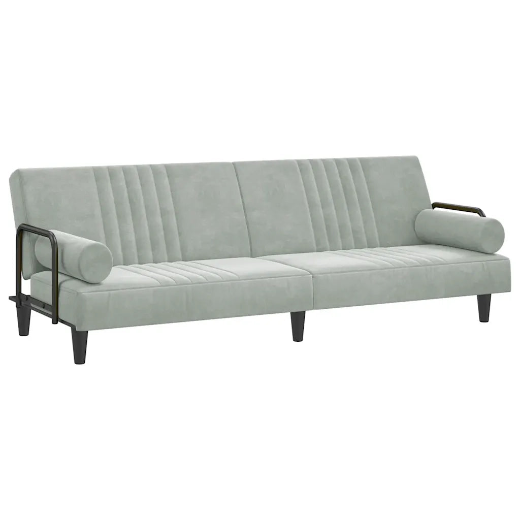 Divano Letto con Braccioli Grigio Chiaro in Velluto 351894
