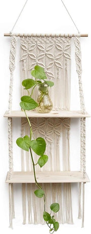 Pannello di appoggio macramé premium con 2 strati per decorazione boho e ripostiglio in bagno o in casa