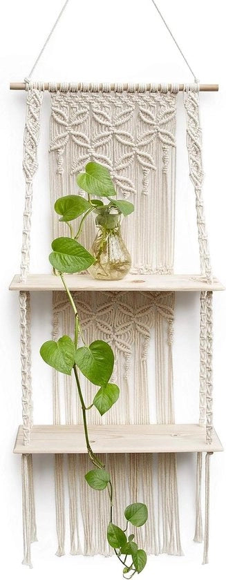 Pannello di appoggio macramé premium con 2 strati per decorazione boho e ripostiglio in bagno o in casa