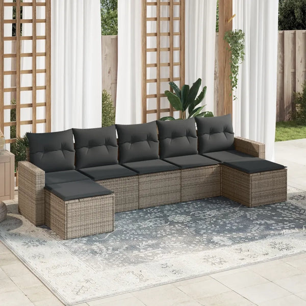 Set Divani da Giardino 7 pz con Cuscini Grigio in Polyrattan 3219330