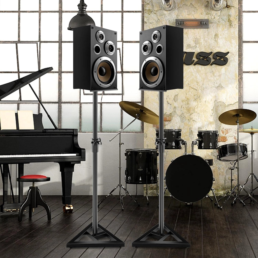 Set di 2 Supporti per Altoparlanti da Pavimento, Regolabile in Altezza da 97 a 157 cm, Stabile con Struttura a 3 Zampe, Vassoio in Metallo fino a 50 kg, Stativi per Casse Audio, Nero