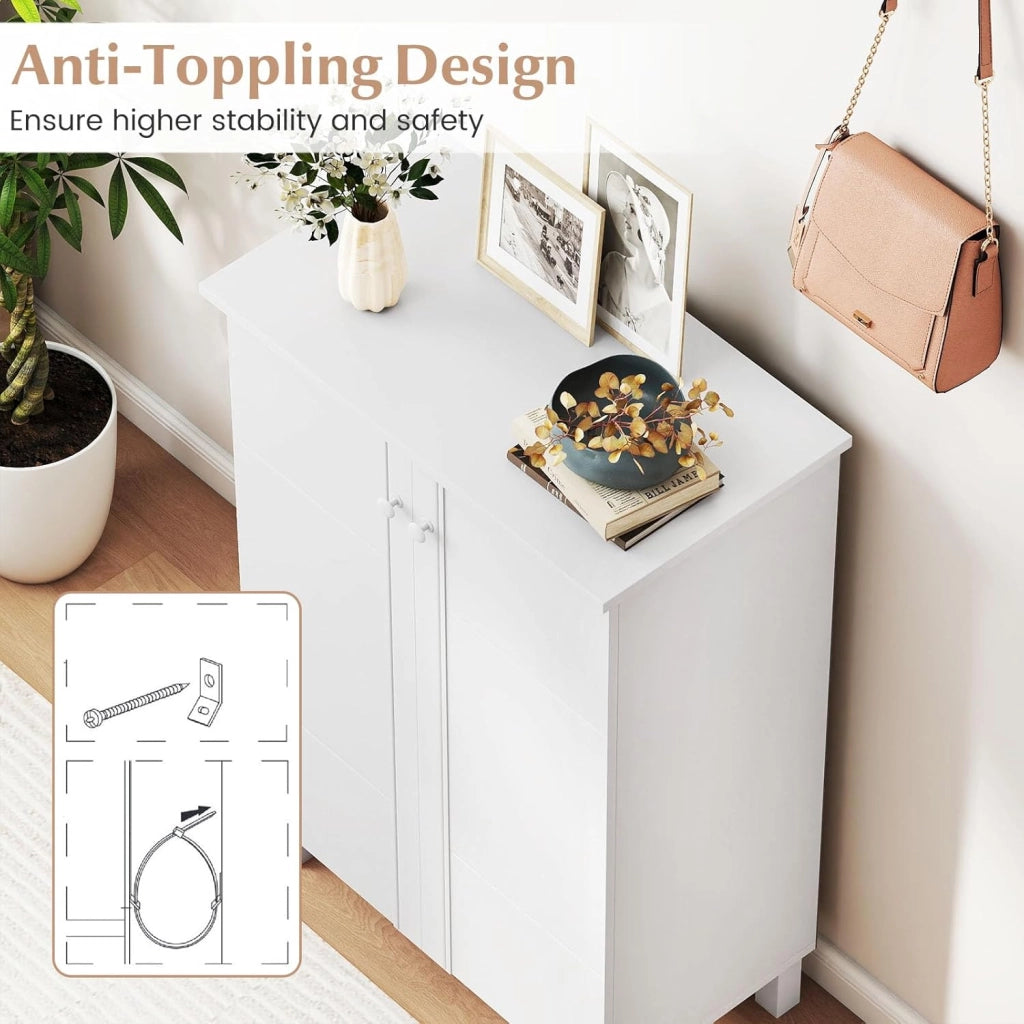 Scarpiera armadio con ante 4 ripiani rimovibili, piano superiore spazioso, base antiscivolo, mobile portaoggetti moderno per ingresso, soggiorno, bianco