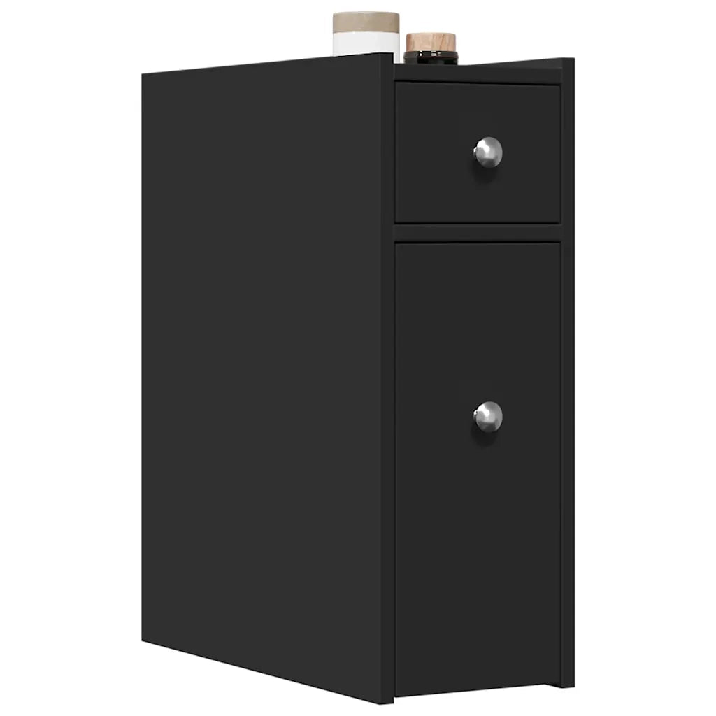 Armadietto da Bagno Stretto con Ruote Nero in Truciolato