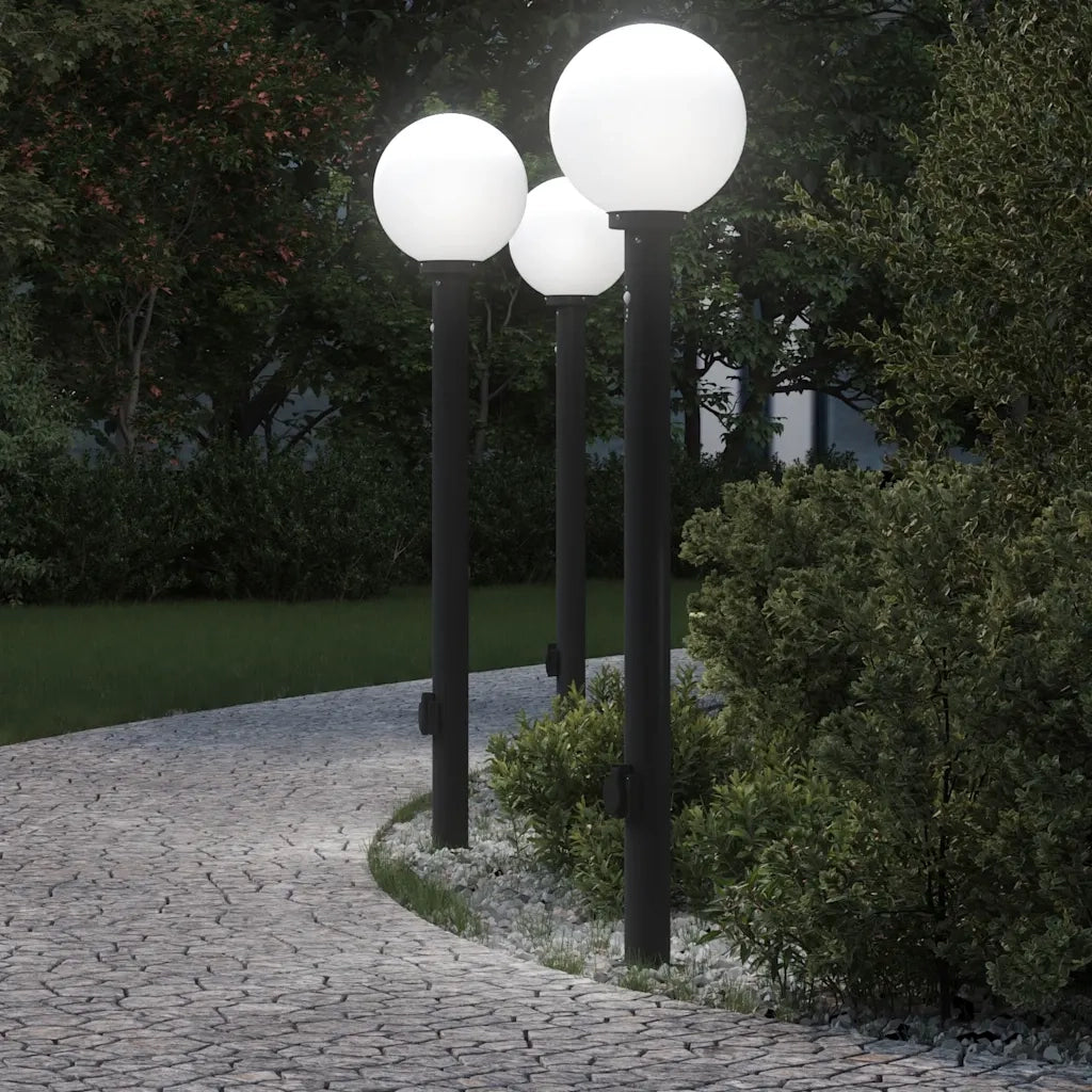 Lampioni a paletto con sensore e presa 3 pz 120 cm neri IP44 4006126