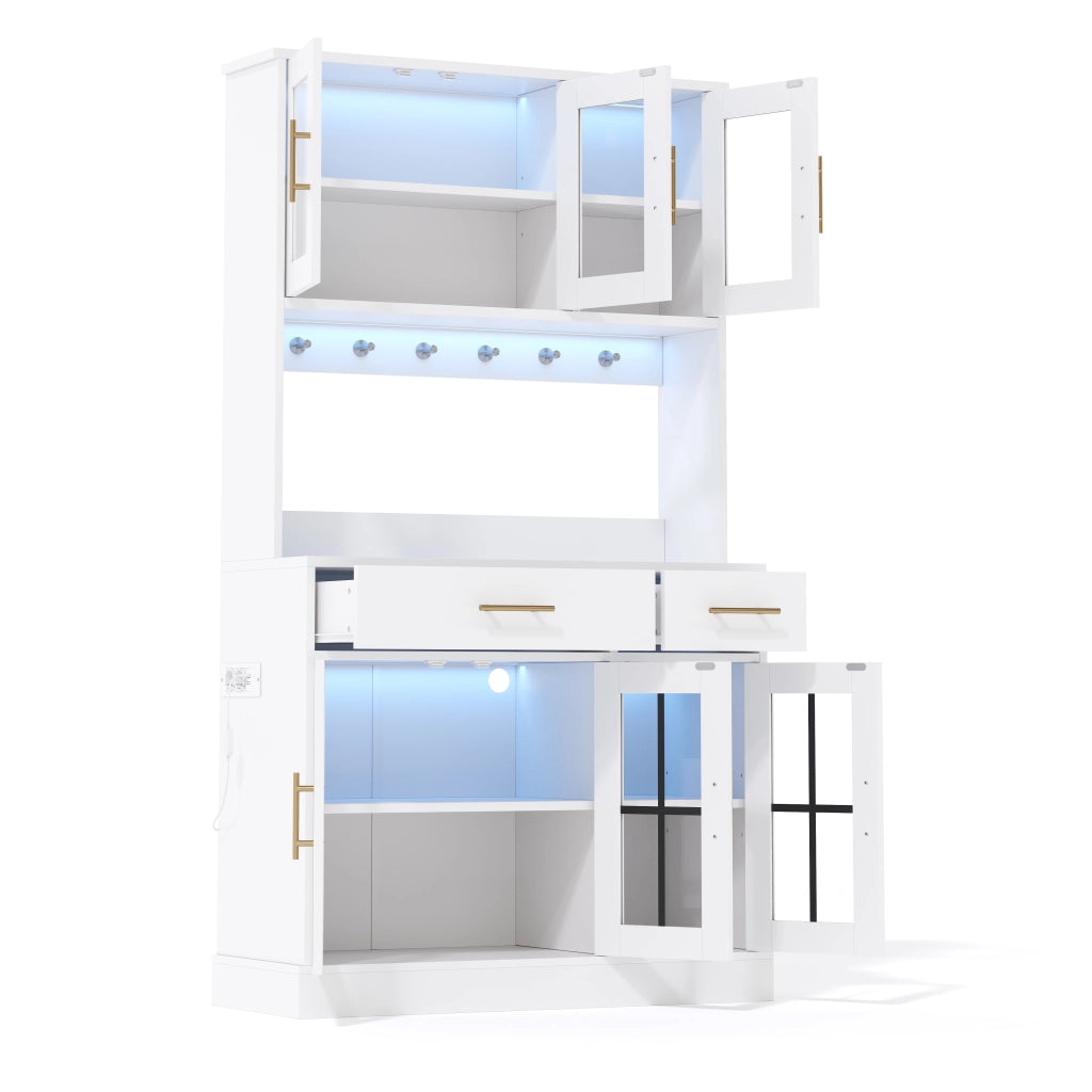 Credenza da Cucina con LED, Prese e Cassetti ¨C MINIMAL ¨C Bianco, 6 Ante, 2 Cassetti, 180x100