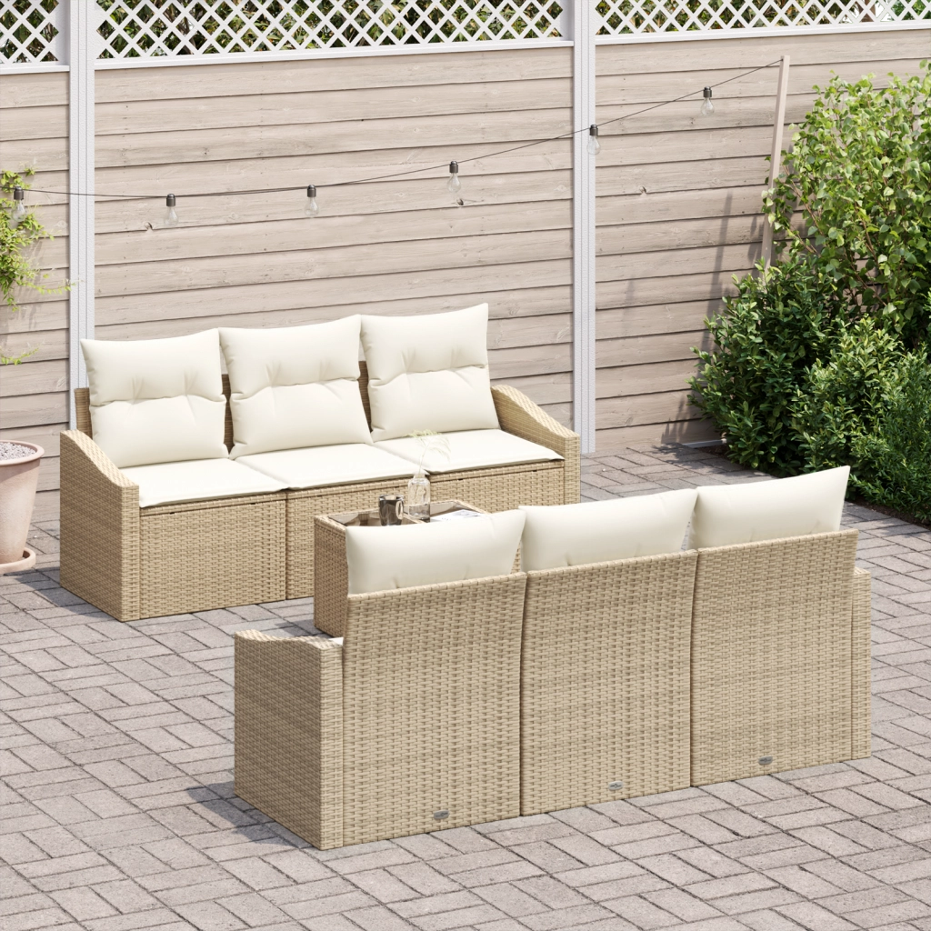 Set Divano Giardino da 7 Pezzi con Cuscini Beige Polyrattan